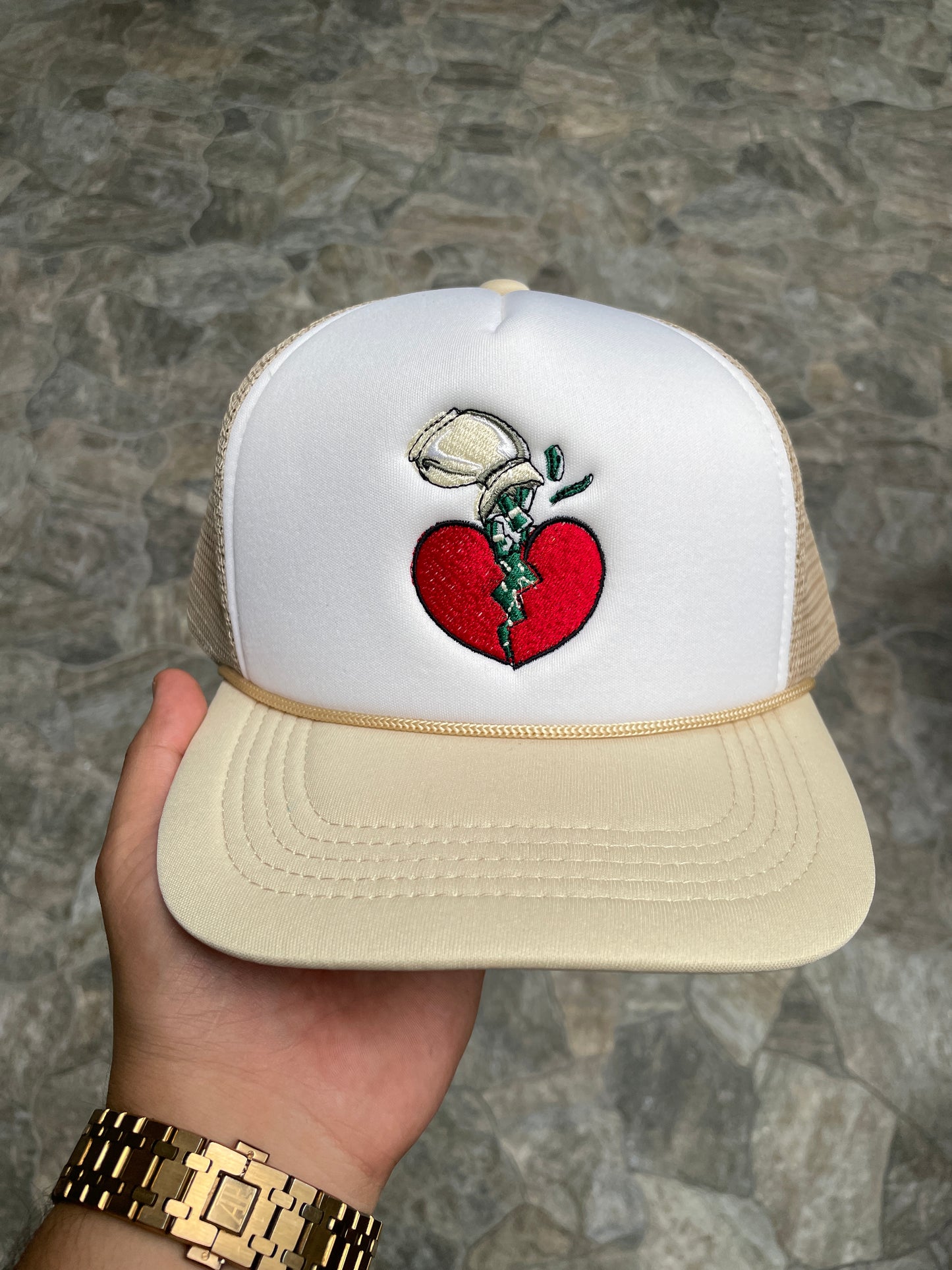 Tan and White Trucker Hat